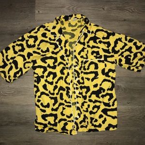 Yellow & Black Cheetah Print Button Up Shirt